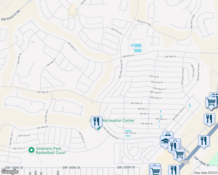 map of restaurants, bars, coffee shops, grocery stores, and more near 9287 Southwest 91st Court Road in Ocala