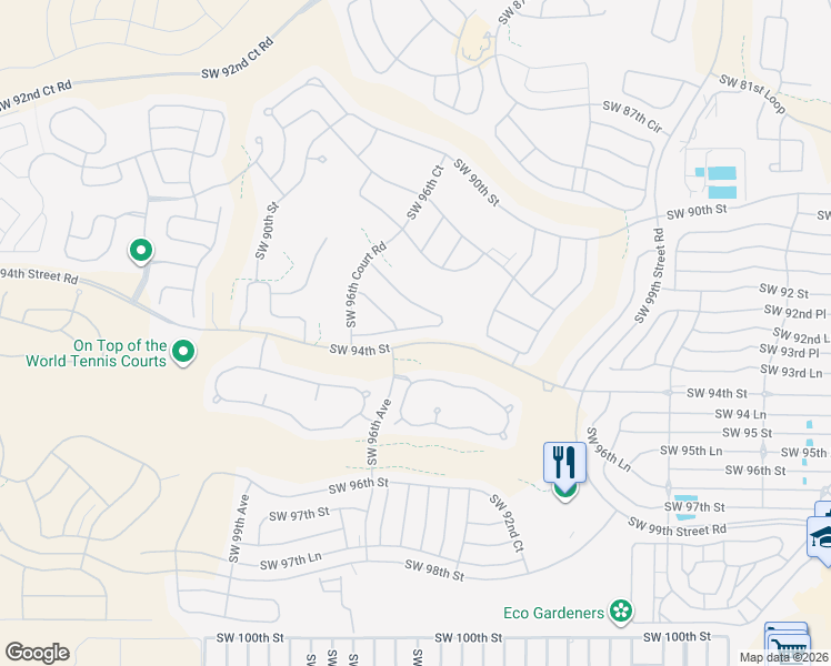 map of restaurants, bars, coffee shops, grocery stores, and more near 9541 Southwest 93rd Loop in Ocala