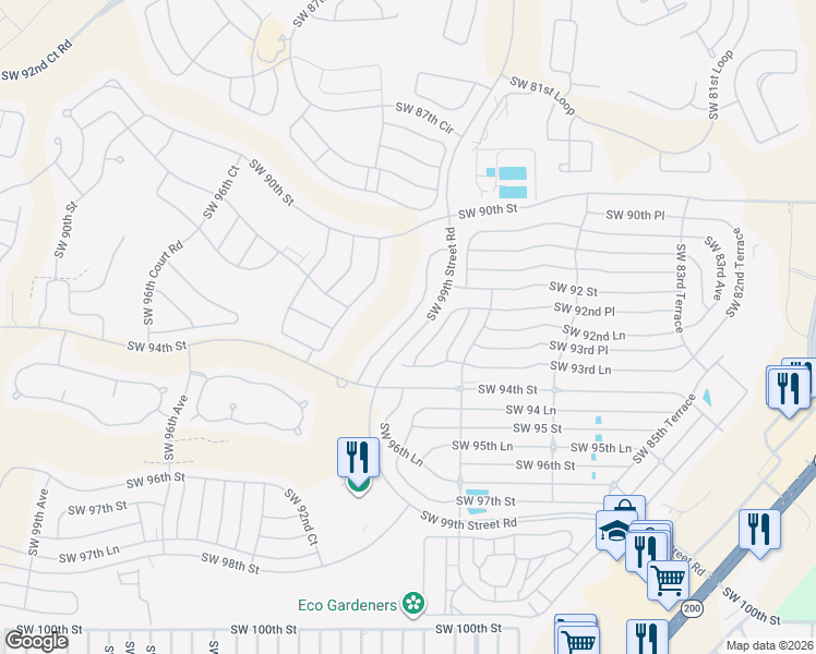 map of restaurants, bars, coffee shops, grocery stores, and more near 9217 Southwest 91st Court Road in Ocala