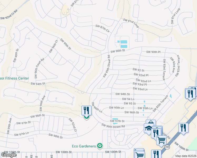 map of restaurants, bars, coffee shops, grocery stores, and more near 9217 Southwest 91st Court Road in Ocala