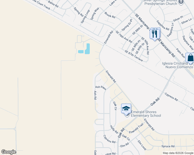 map of restaurants, bars, coffee shops, grocery stores, and more near 9 Ash Trail in Ocala