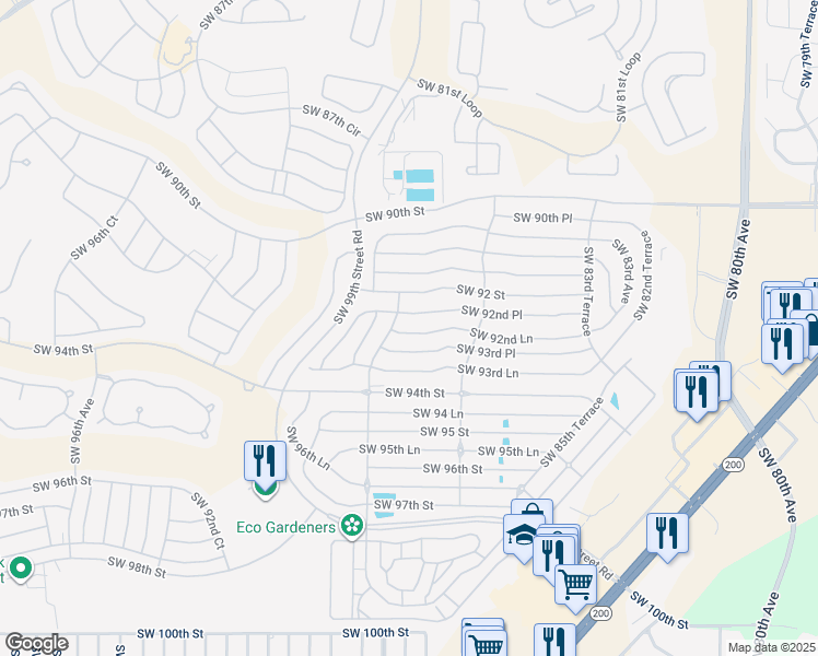map of restaurants, bars, coffee shops, grocery stores, and more near 8872 Southwest 92nd Place in Ocala