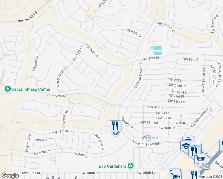 map of restaurants, bars, coffee shops, grocery stores, and more near 9089 Southwest 91st Circle in Ocala
