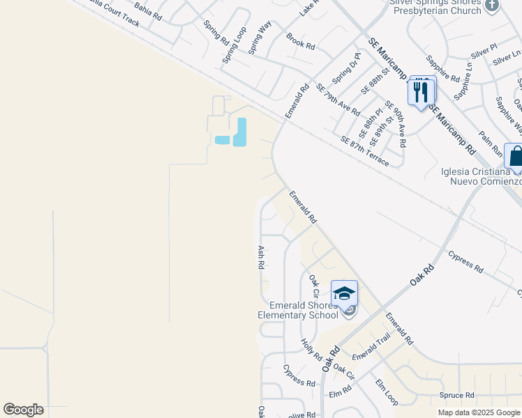 map of restaurants, bars, coffee shops, grocery stores, and more near 9 Ash Trail in Ocala