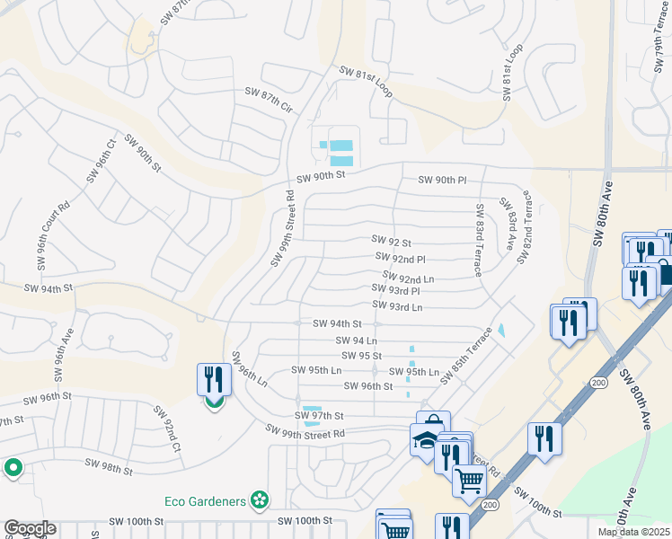 map of restaurants, bars, coffee shops, grocery stores, and more near 8872 Southwest 92nd Place in Ocala