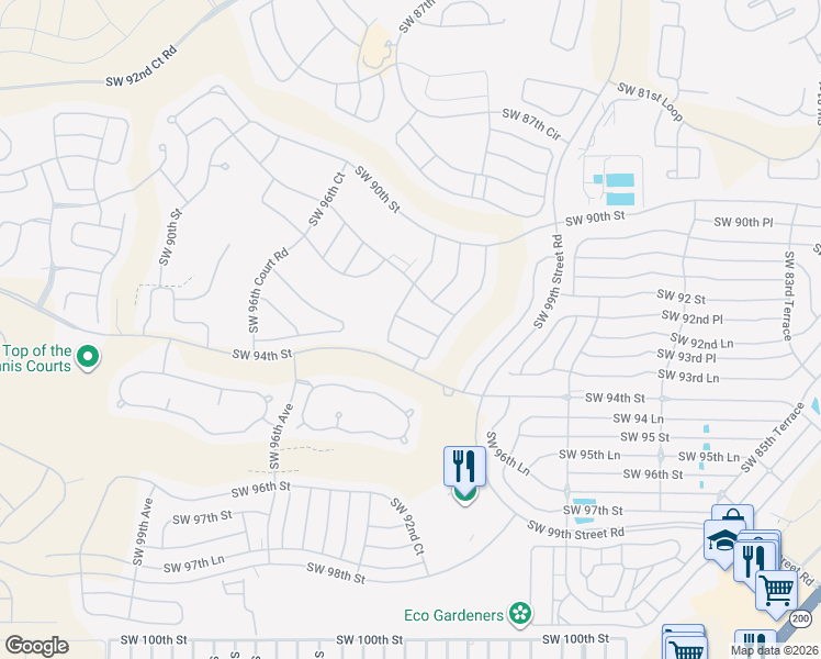 map of restaurants, bars, coffee shops, grocery stores, and more near 9300 Southwest 92nd Lane in Ocala