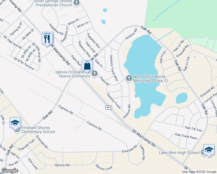 map of restaurants, bars, coffee shops, grocery stores, and more near 67 Palm Road in Ocala