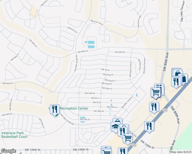 map of restaurants, bars, coffee shops, grocery stores, and more near 8749 Southwest 92nd Lane in Ocala