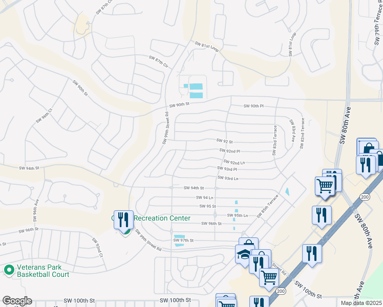 map of restaurants, bars, coffee shops, grocery stores, and more near 8872 Southwest 92nd Place in Ocala
