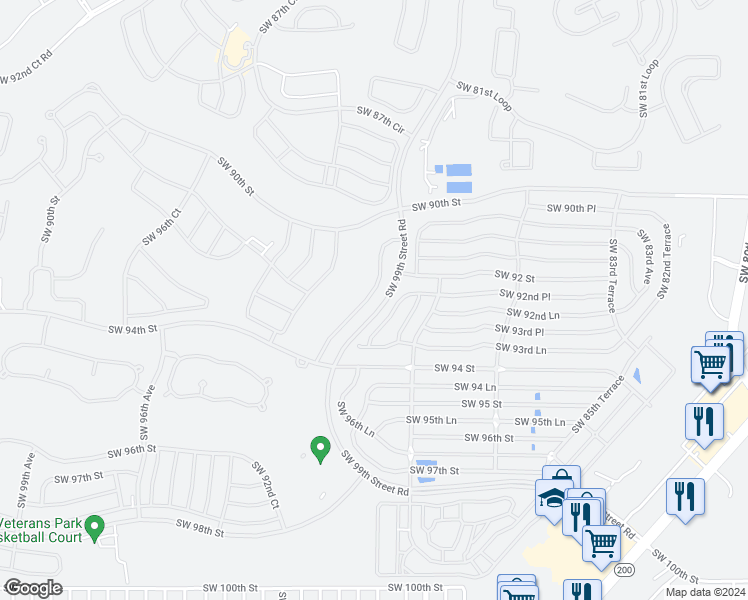 map of restaurants, bars, coffee shops, grocery stores, and more near 9217 Southwest 91st Court Road in Ocala