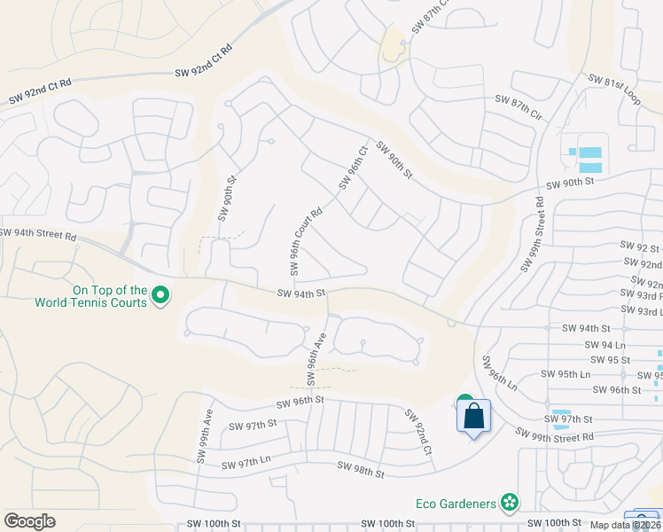 map of restaurants, bars, coffee shops, grocery stores, and more near 9485 Southwest 92nd Street Road in Ocala