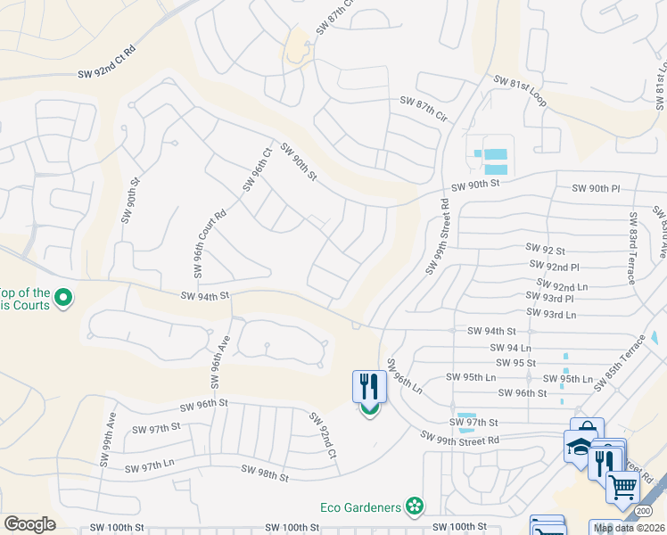 map of restaurants, bars, coffee shops, grocery stores, and more near 9300 Southwest 92nd Lane in Ocala
