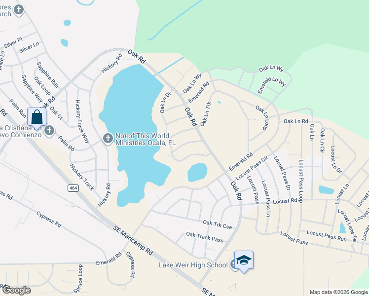 map of restaurants, bars, coffee shops, grocery stores, and more near 351 Oak Lane Drive in Ocala