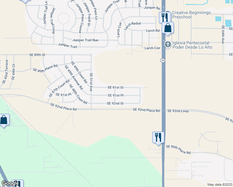map of restaurants, bars, coffee shops, grocery stores, and more near 5357 Southeast 91st Street in Ocala