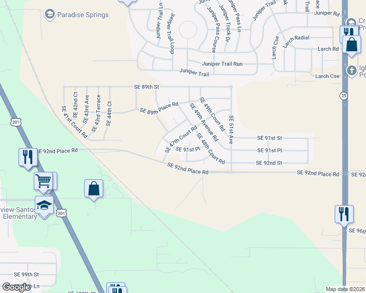 map of restaurants, bars, coffee shops, grocery stores, and more near 4835 Southeast 91st Place in Ocala