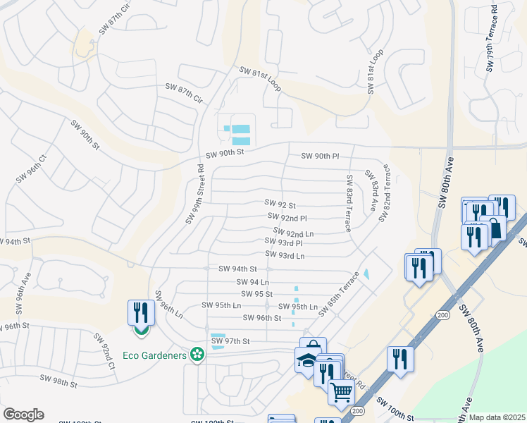 map of restaurants, bars, coffee shops, grocery stores, and more near 8749 Southwest 92nd Lane in Ocala
