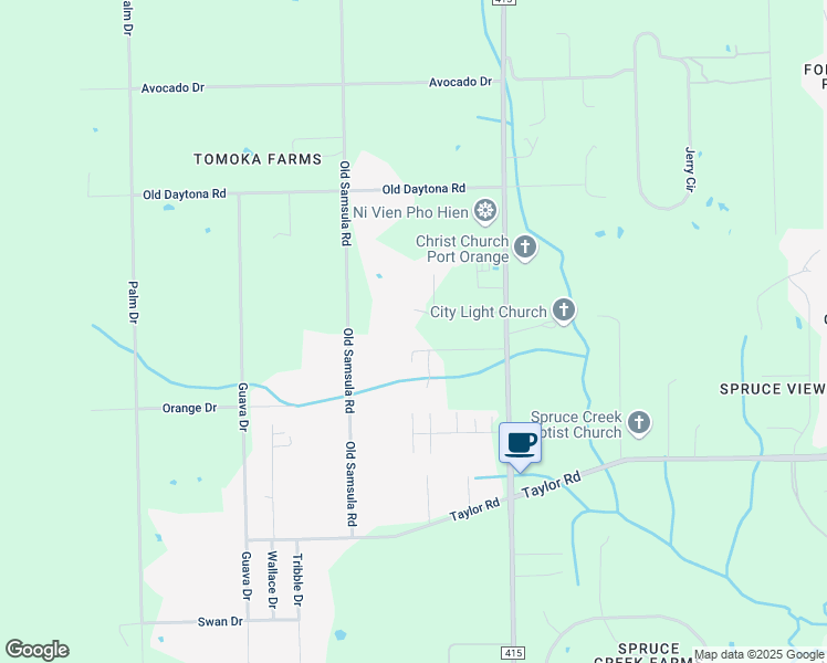 map of restaurants, bars, coffee shops, grocery stores, and more near 2041 Red Robin Drive in Port Orange