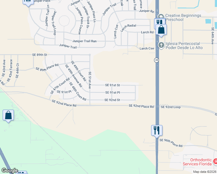 map of restaurants, bars, coffee shops, grocery stores, and more near 5335 Southeast 91st Street in Ocala