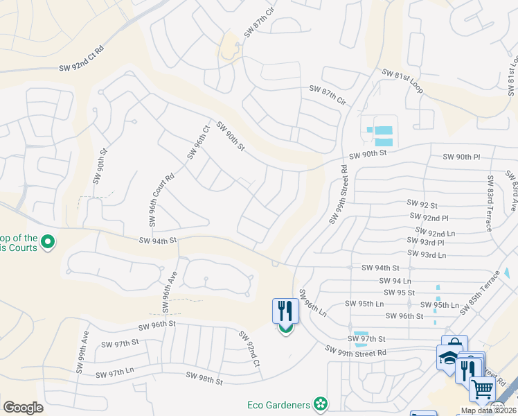 map of restaurants, bars, coffee shops, grocery stores, and more near 9237 Southwest 91st Circle in Ocala