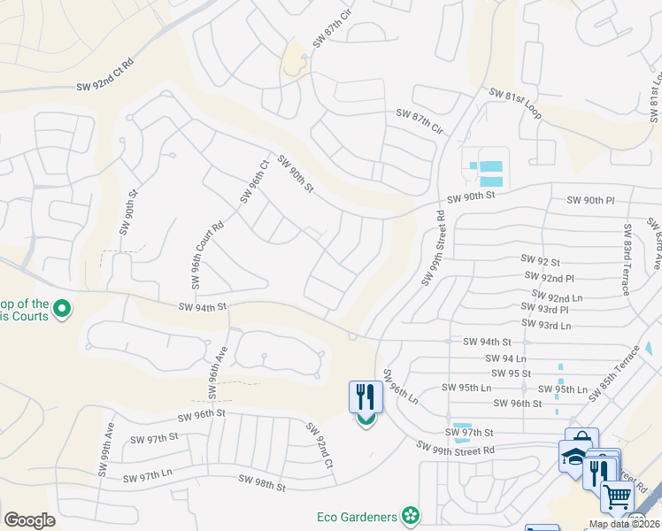 map of restaurants, bars, coffee shops, grocery stores, and more near 9237 Southwest 91st Circle in Ocala