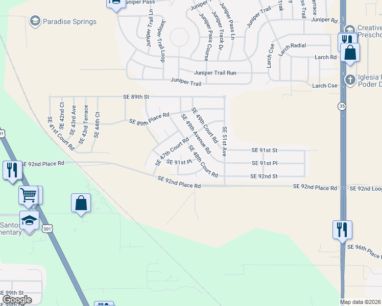 map of restaurants, bars, coffee shops, grocery stores, and more near 9157 Southeast 48th Court Road in Ocala