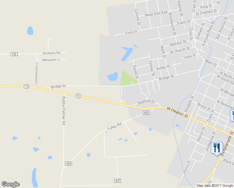 map of restaurants, bars, coffee shops, grocery stores, and more near 1857 Rosie Dunn Road in Cuero
