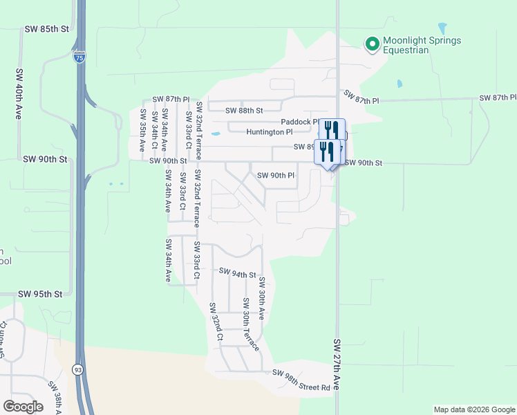 map of restaurants, bars, coffee shops, grocery stores, and more near 9151 Southwest 32nd Avenue Road in Ocala