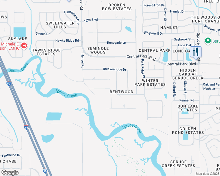 map of restaurants, bars, coffee shops, grocery stores, and more near 701 Freda Lane in Port Orange