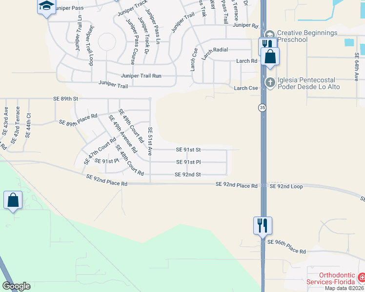 map of restaurants, bars, coffee shops, grocery stores, and more near 5335 Southeast 91st Street in Ocala