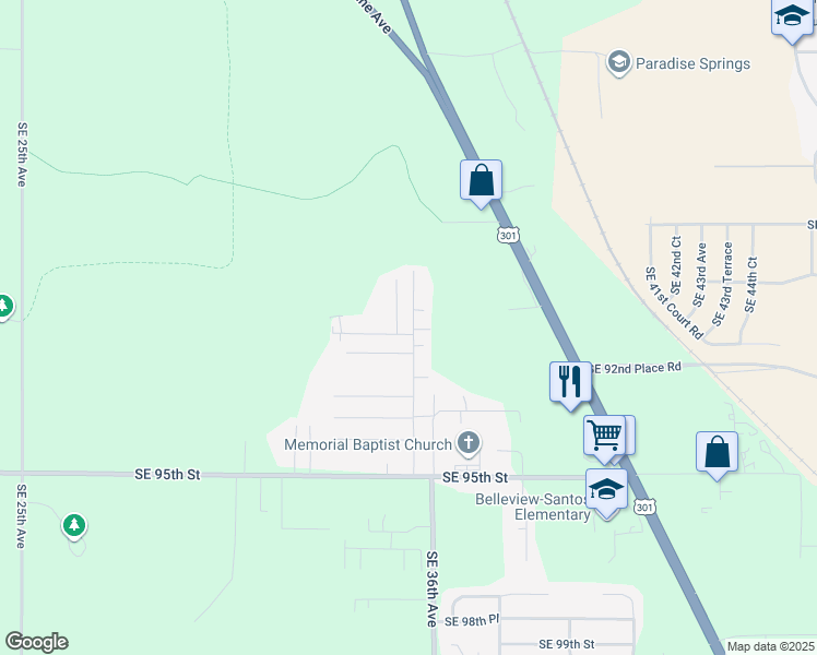 map of restaurants, bars, coffee shops, grocery stores, and more near 9144 Southeast 35th Court in Ocala