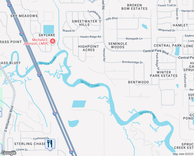 map of restaurants, bars, coffee shops, grocery stores, and more near 730 Pringle Road in Port Orange