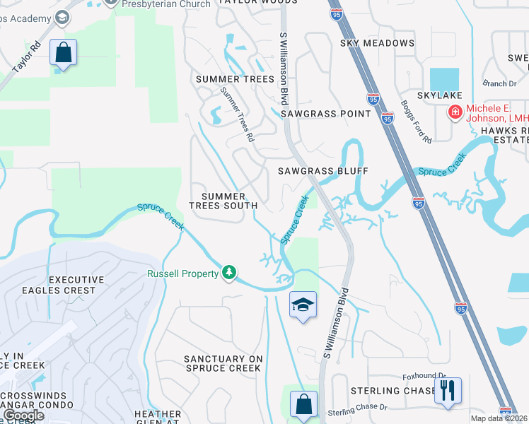 map of restaurants, bars, coffee shops, grocery stores, and more near 6050 Winding Ridge Lane in Port Orange
