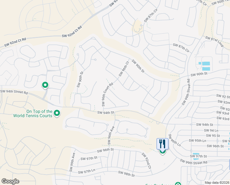 map of restaurants, bars, coffee shops, grocery stores, and more near 9476 Southwest 93rd Loop in Ocala