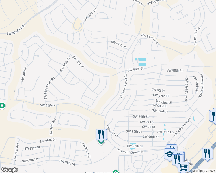 map of restaurants, bars, coffee shops, grocery stores, and more near 9033 Southwest 91st Circle in Ocala