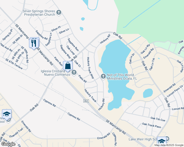 map of restaurants, bars, coffee shops, grocery stores, and more near 31 Hickory Track Way in Ocala