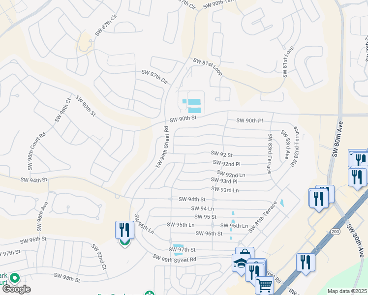 map of restaurants, bars, coffee shops, grocery stores, and more near 8884 Southwest 91st Place in Ocala