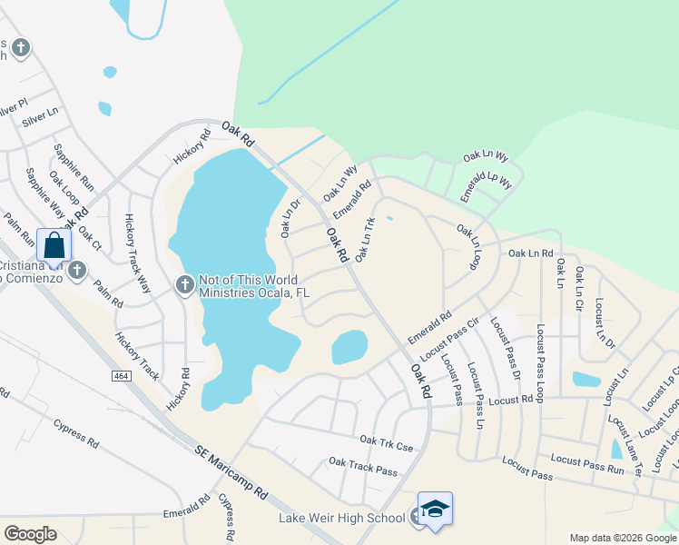 map of restaurants, bars, coffee shops, grocery stores, and more near 302 Oak Lane Track in Ocala