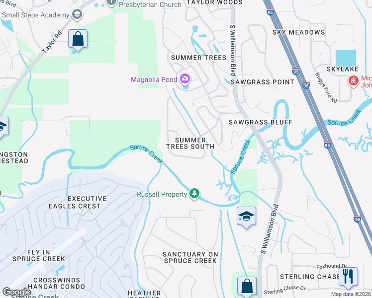 map of restaurants, bars, coffee shops, grocery stores, and more near 1310 Shadow Path Drive in Port Orange