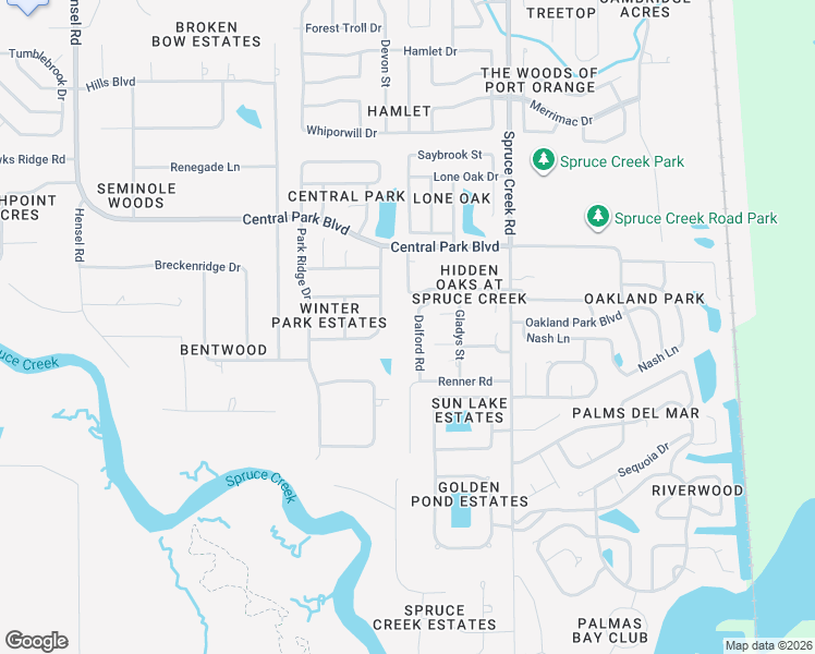 map of restaurants, bars, coffee shops, grocery stores, and more near 6036 Dalford Road in Port Orange