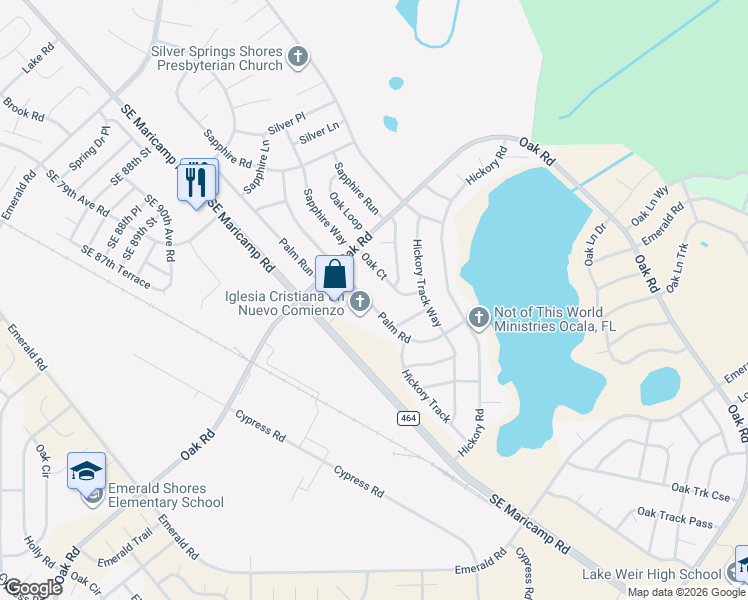 map of restaurants, bars, coffee shops, grocery stores, and more near 54 Palm Road in Ocala