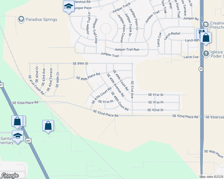map of restaurants, bars, coffee shops, grocery stores, and more near 9117 Southeast 48th Court Road in Ocala