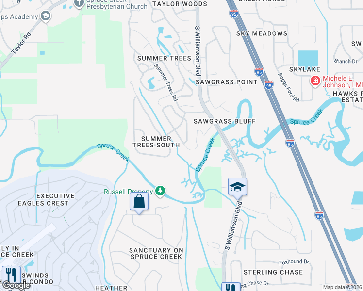 map of restaurants, bars, coffee shops, grocery stores, and more near 6050 Winding Ridge Lane in Port Orange