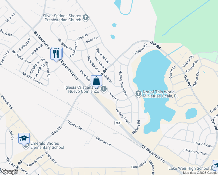 map of restaurants, bars, coffee shops, grocery stores, and more near 54 Palm Road in Ocala