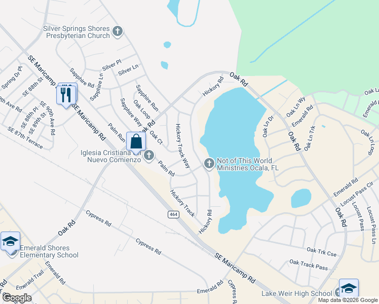 map of restaurants, bars, coffee shops, grocery stores, and more near 31 Hickory Track Way in Ocala