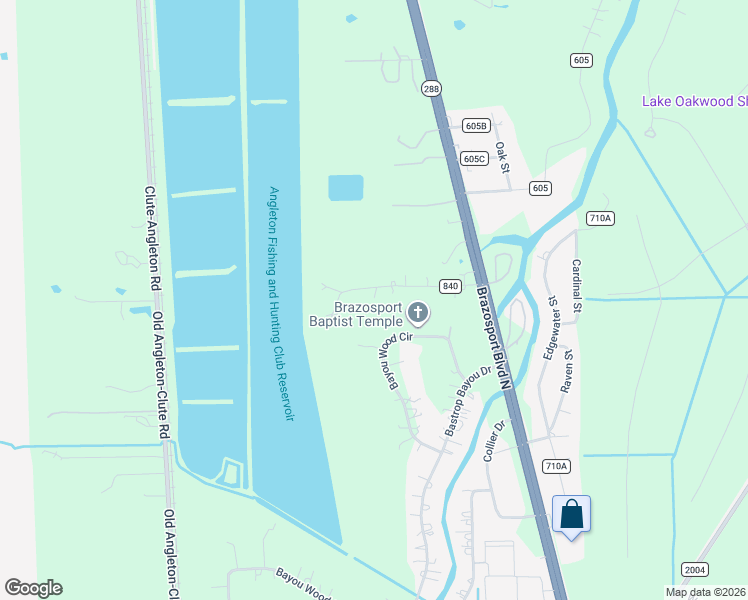 map of restaurants, bars, coffee shops, grocery stores, and more near 233 County Road 840 in Angleton