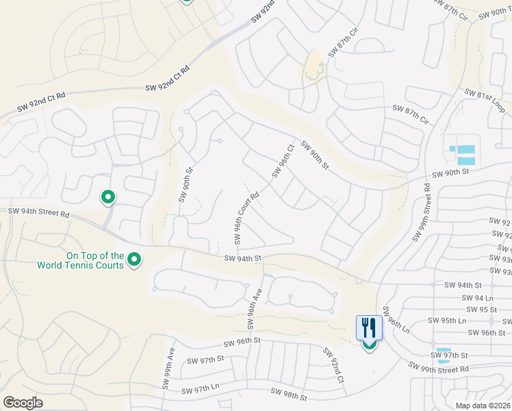 map of restaurants, bars, coffee shops, grocery stores, and more near 9476 Southwest 93rd Loop in Ocala