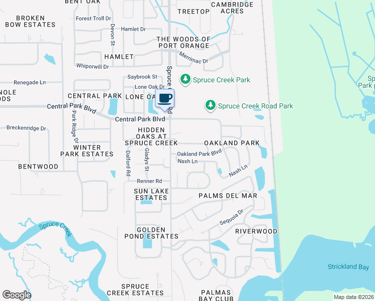 map of restaurants, bars, coffee shops, grocery stores, and more near 486 Oakland Park Boulevard in Port Orange