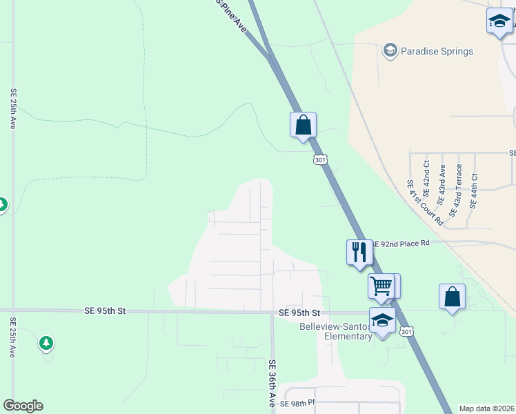 map of restaurants, bars, coffee shops, grocery stores, and more near 9144 Southeast 35th Court in Ocala