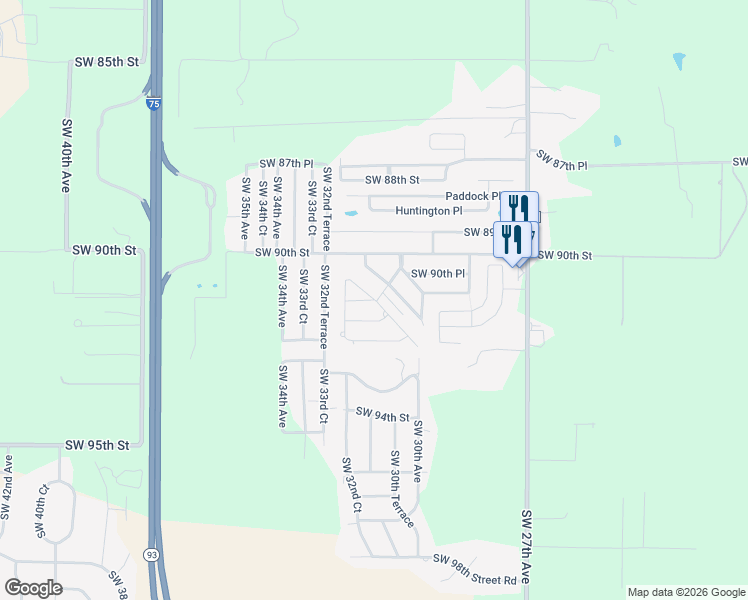 map of restaurants, bars, coffee shops, grocery stores, and more near 3175 Southwest 91st Place in Ocala
