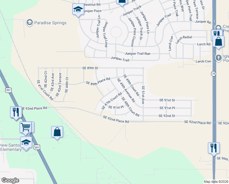 map of restaurants, bars, coffee shops, grocery stores, and more near 4786 SE 90th Lane Rd in Ocala